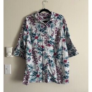 Jessica London Womens Plus Size 20 2X 3X‎ Linen Top Floral Coastal Casual Summer